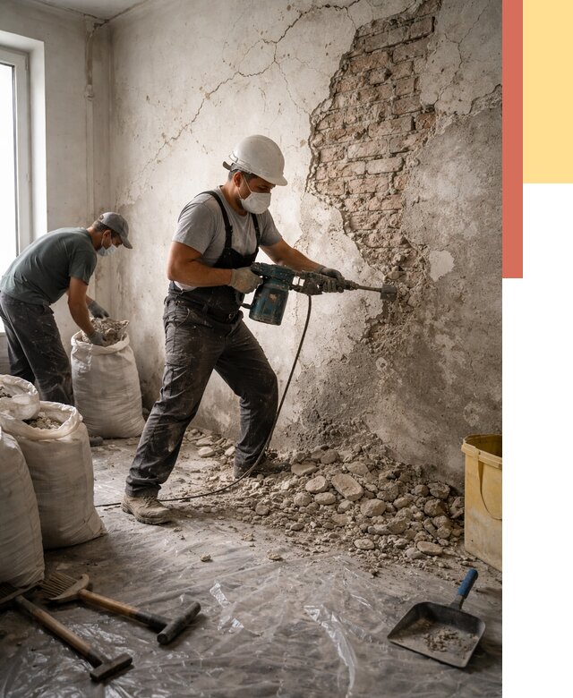 Демонтаж штукатурки со стен в Кемерово от 7492 руб/м² — быстро и недорого | ОТДЕЛОЧНИК-Кмр