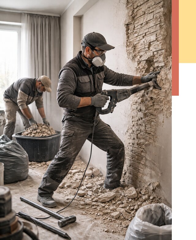 Демонтаж декоративного камня в Кемерово от 1509 руб/м² — быстро и недорого | ОТДЕЛОЧНИК-Кмр