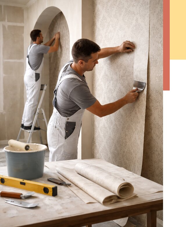 Поклейка обоев на сложные стены в Кемерово от 2914 руб. под ключ | ОТДЕЛОЧНИК-Кмр