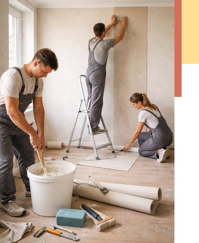 Оклейка стен обоями в Кемерово от 3642 руб/м2 — быстро и недорого | ОТДЕЛОЧНИК-Кмр