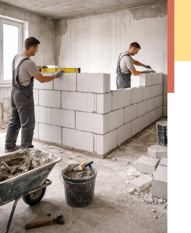 Кладка перегородок из ПГП в Кемерово от 2602 руб./м2 — монтаж и возведение под ключ | ОТДЕЛОЧНИК-Кмр