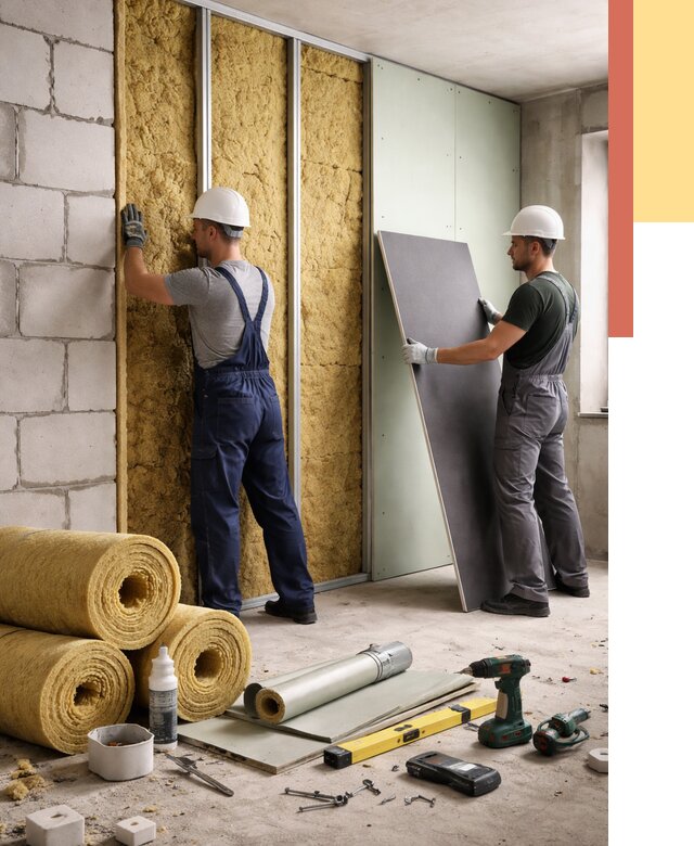 Шумоизоляция перегородок из блоков в Кемерово от 1925 руб./м² — быстро и недорого | ОТДЕЛОЧНИК-Кмр