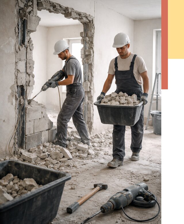 Демонтаж блоковых перегородок в Кемерово от 3902 руб. — быстро и недорого | ОТДЕЛОЧНИК-Кмр