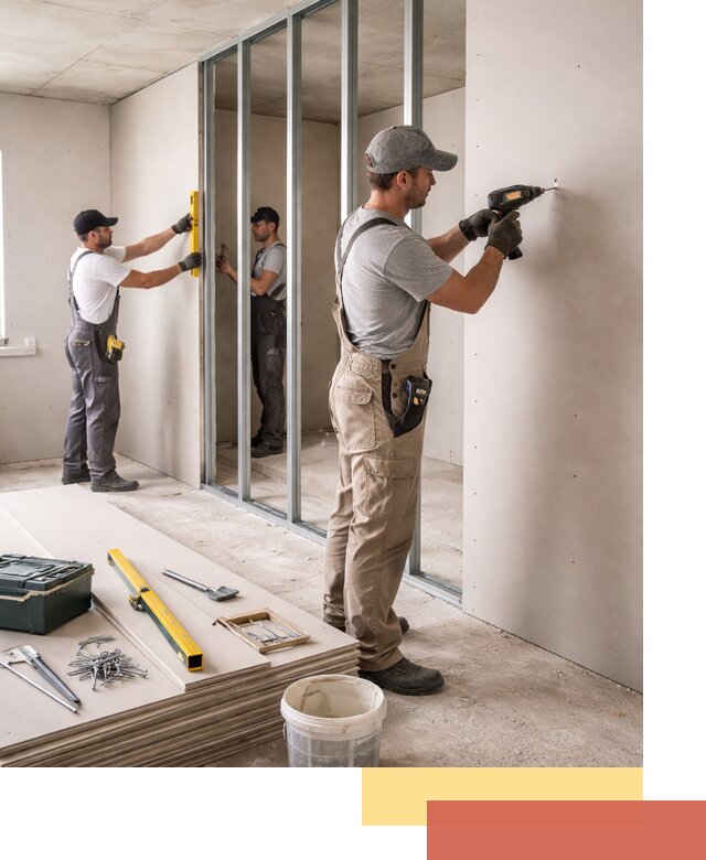 Однослойная перегородка из гипсокартона в Кемерово под ключ, монтаж и отделка