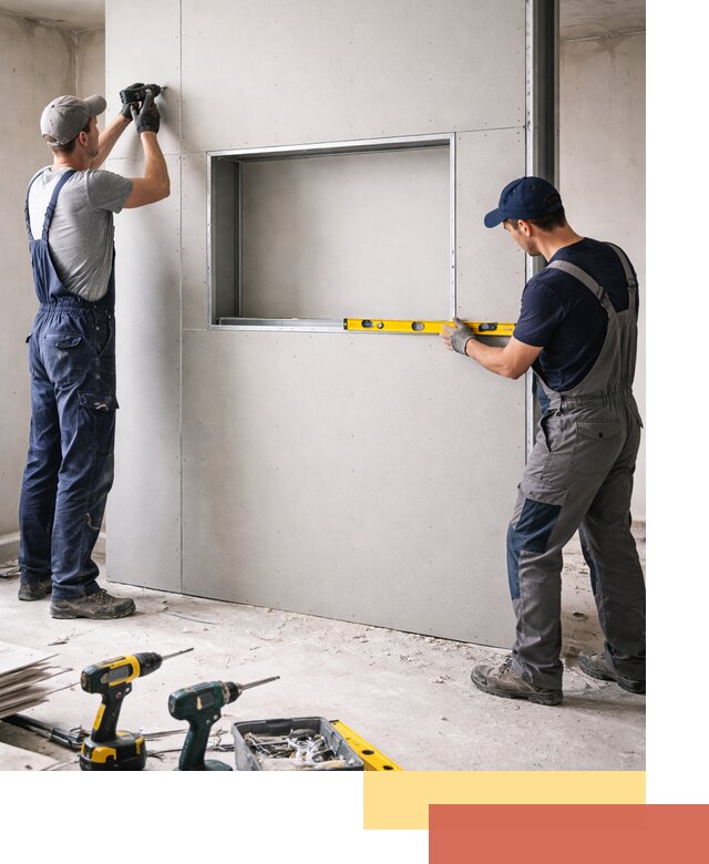 Перегородка из гипсокартона с нишей под декор в Кемерово