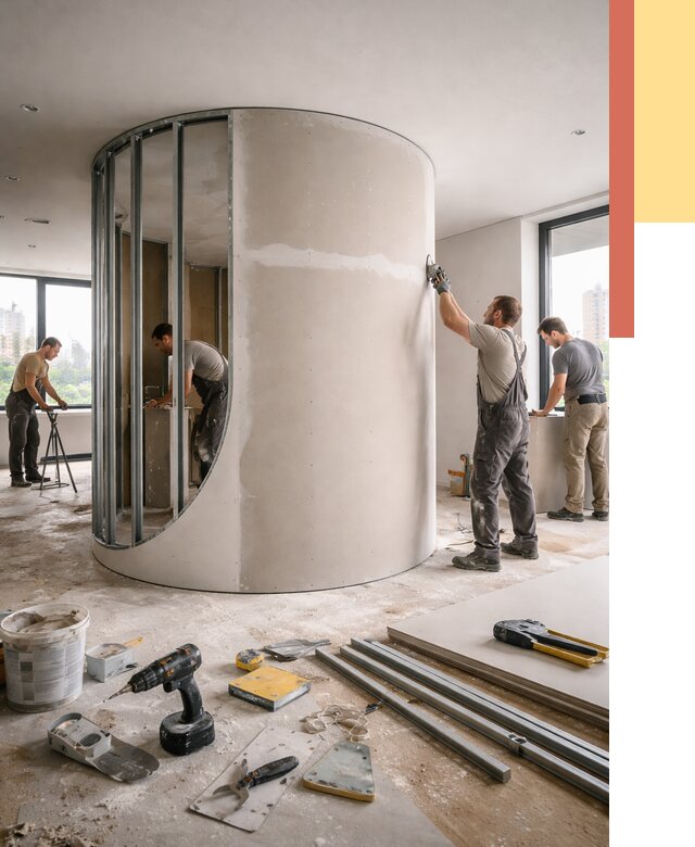 Радиусная перегородка из гипсокартона в Кемерово от 3018 руб. под ключ | ОТДЕЛОЧНИК-Кмр