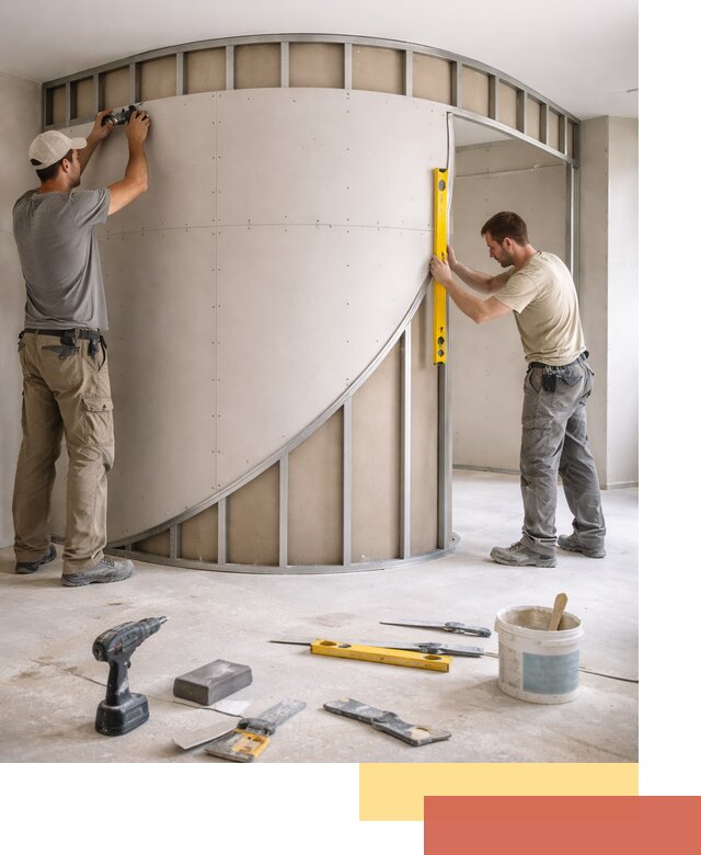 Радиусная перегородка из гипсокартона в Кемерово под ключ