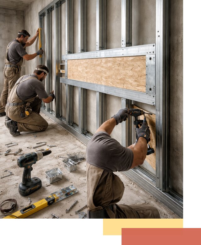 Усиленная перегородка для крепления тяжёлых конструкций в Кемерово