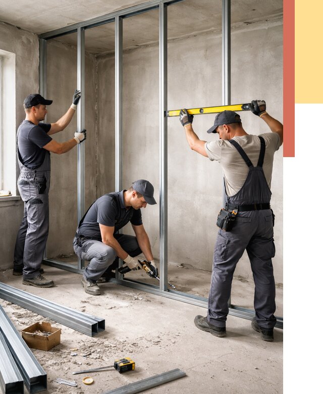 Монтаж каркаса перегородки из профиля в Кемерово от 780 руб. | ОТДЕЛОЧНИК-Кмр