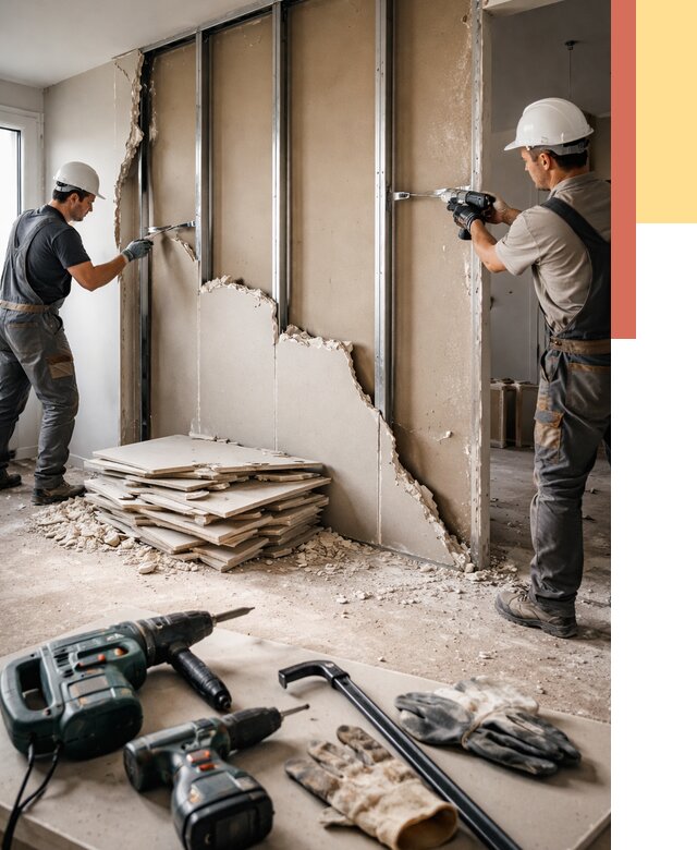 Демонтаж перегородки из гипсокартона в Кемерово от 1249 руб. быстро и недорого | ОТДЕЛОЧНИК-Кмр