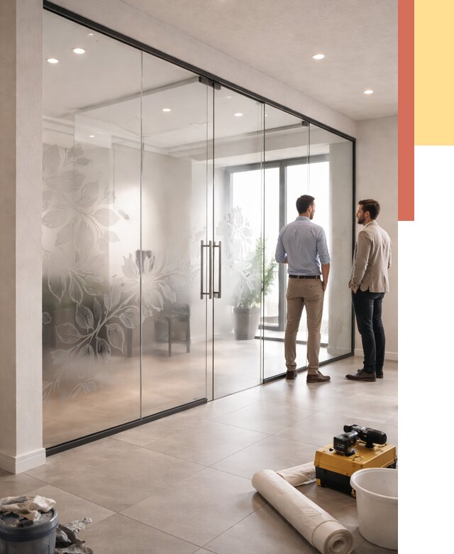 Стеклянные перегородки с рисунком в Кемерово от 13008 руб. монтаж и нанесение | ОТДЕЛОЧНИК-Кмр