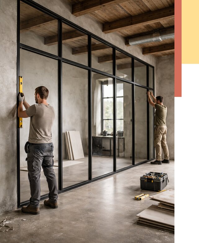 Стеклянные перегородки лофт в Кемерово от 10926 руб. под ключ | ОТДЕЛОЧНИК-Кмр