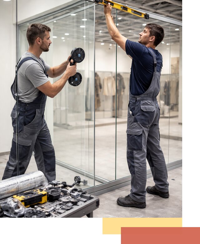 Стеклянные перегородки для магазинов в Кемерово — монтаж и установка