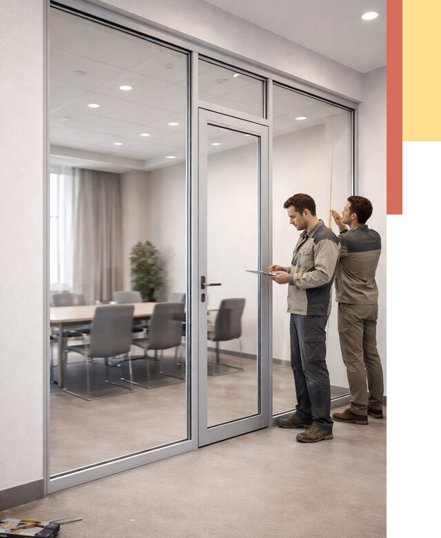 Установка и монтаж алюминиевых перегородок со стеклом в Кемерово от 8533 руб. | ОТДЕЛОЧНИК-Кмр