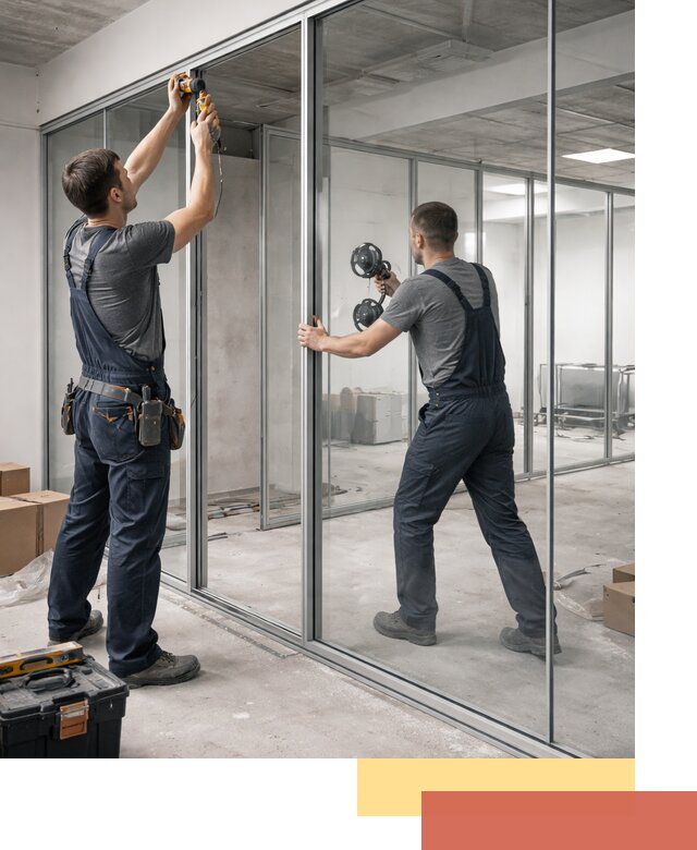 Алюминиевые перегородки со стеклом в Кемерово — изготовление и монтаж