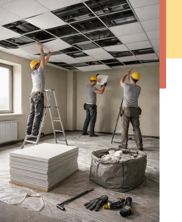 Демонтаж потолка Армстронг в Кемерово от 4683 руб. быстро и недорого | ОТДЕЛОЧНИК-Кмр