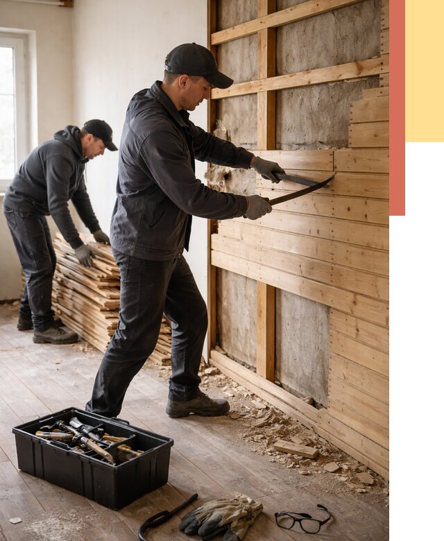 Демонтаж вагонки в Кемерово от 3954 руб/м2 — быстро и недорого | ОТДЕЛОЧНИК-Кмр