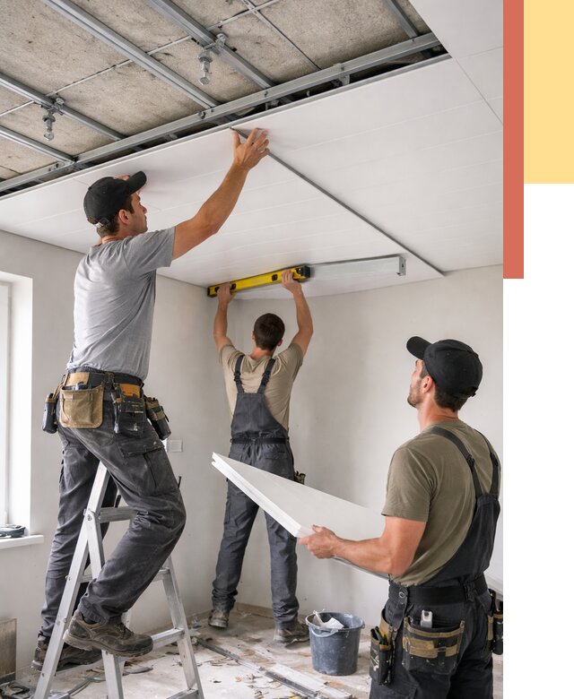 Монтаж потолка из ПВХ панелей в Кемерово от 3642 руб./м2 — быстро и недорого | ОТДЕЛОЧНИК-Кмр