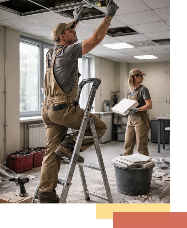 Ремонт потолка Армстронг и замена плит в Кемерово