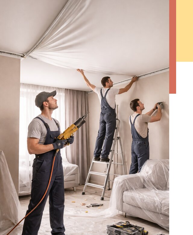 Установка натяжного потолка в Кемерово от 4683 руб. | Быстро и недорого — ОТДЕЛОЧНИК-Кмр