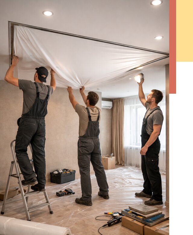 Монтаж ПВХ натяжного потолка в Кемерово от 3642 руб. под ключ | ОТДЕЛОЧНИК-Кмр