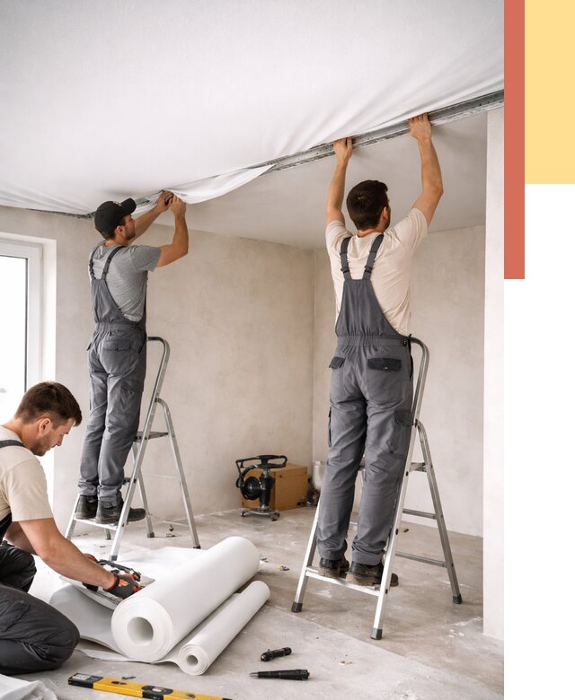 Монтаж тканевого натяжного потолка в Кемерово от 3642 руб. под ключ | ОТДЕЛОЧНИК-Кмр