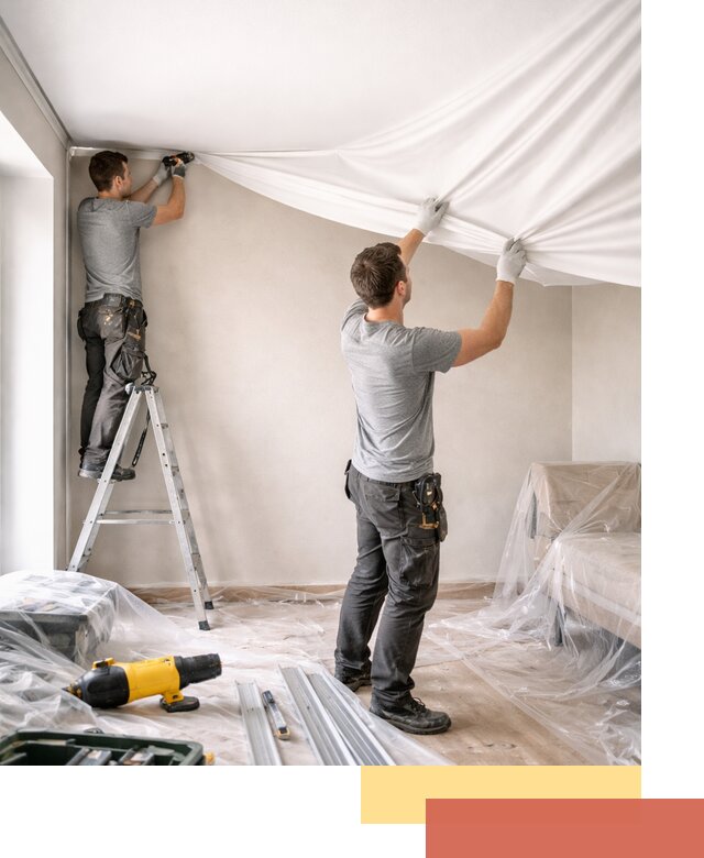 Монтаж тканевого натяжного потолка в Кемерово недорого и быстро