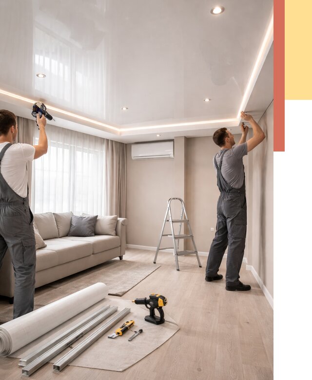 Монтаж глянцевого натяжного потолка в Кемерово от 780 руб. под ключ | ОТДЕЛОЧНИК-Кмр