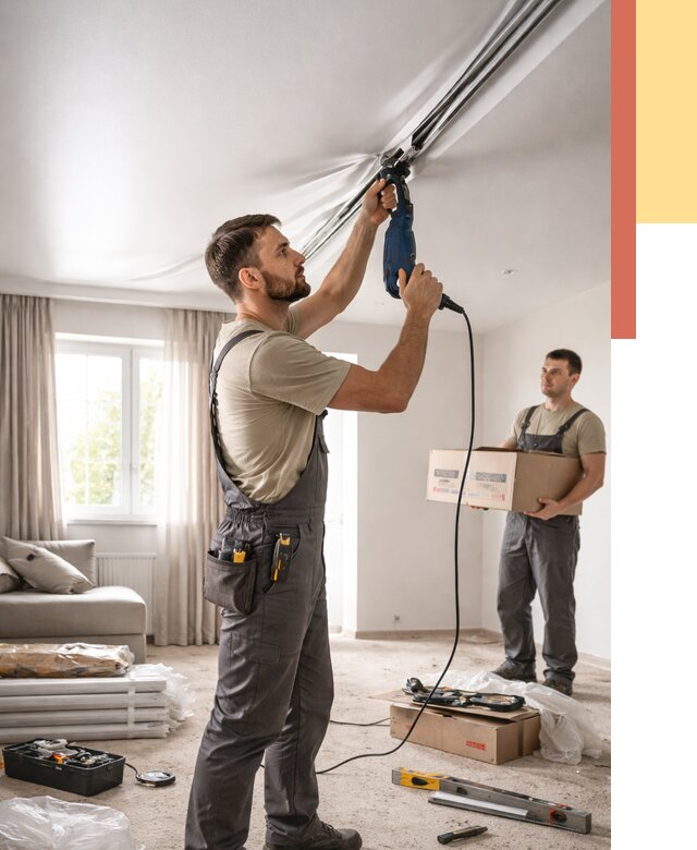 Монтаж сатинового натяжного потолка в Кемерово от 3642 руб. | Быстро, недорого — ОТДЕЛОЧНИК-Кмр