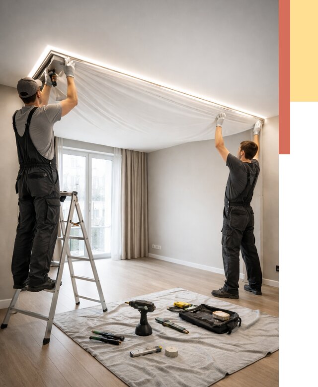 Монтаж парящего натяжного потолка в Кемерово от 4683 руб. быстро и недорого | ОТДЕЛОЧНИК-Кмр