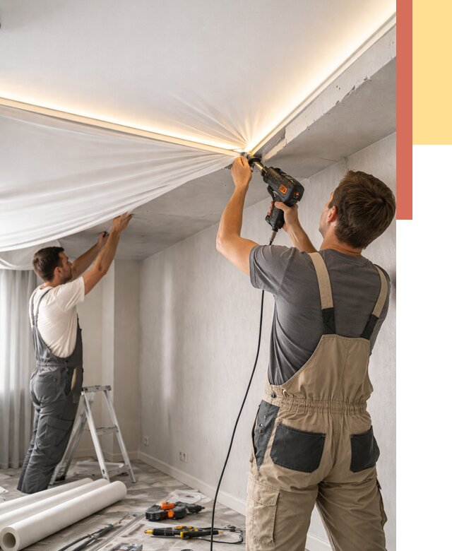 Монтаж натяжного потолка с подсветкой в Кемерово от 989 руб. | ОТДЕЛОЧНИК-Кмр