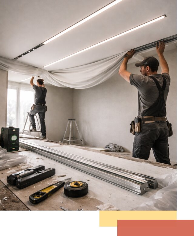 Монтаж натяжных потолков со световыми линиями в Кемерово