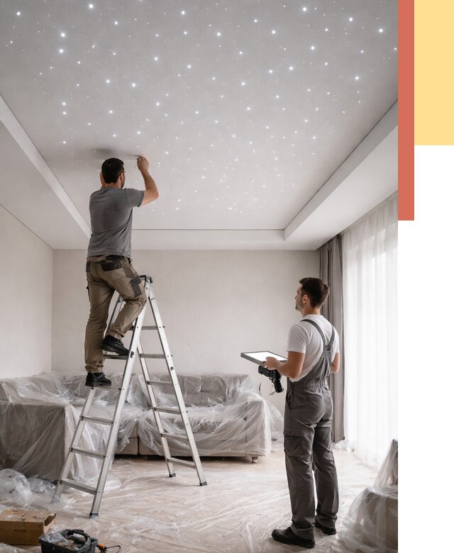 Монтаж натяжного потолка «звездное небо» в Кемерово от 6764 руб. | ОТДЕЛОЧНИК-Кмр