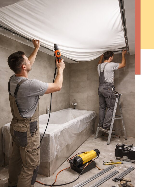 Монтаж натяжного потолка в ванной в Кемерово от 1249 руб. под ключ | ОТДЕЛОЧНИК-Кмр