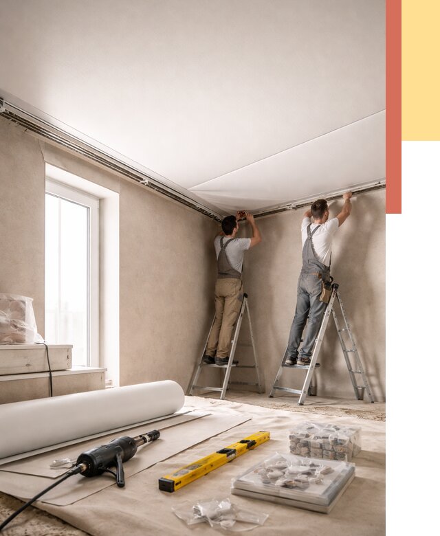 Монтаж натяжного потолка в спальне в Кемерово от 3954 руб. под ключ | ОТДЕЛОЧНИК-Кмр