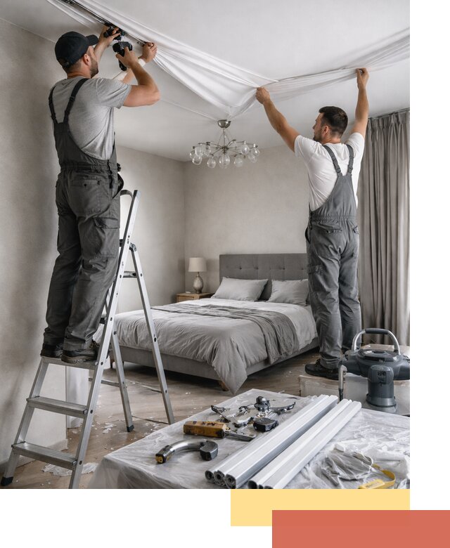 Монтаж натяжного потолка в спальне в Кемерово