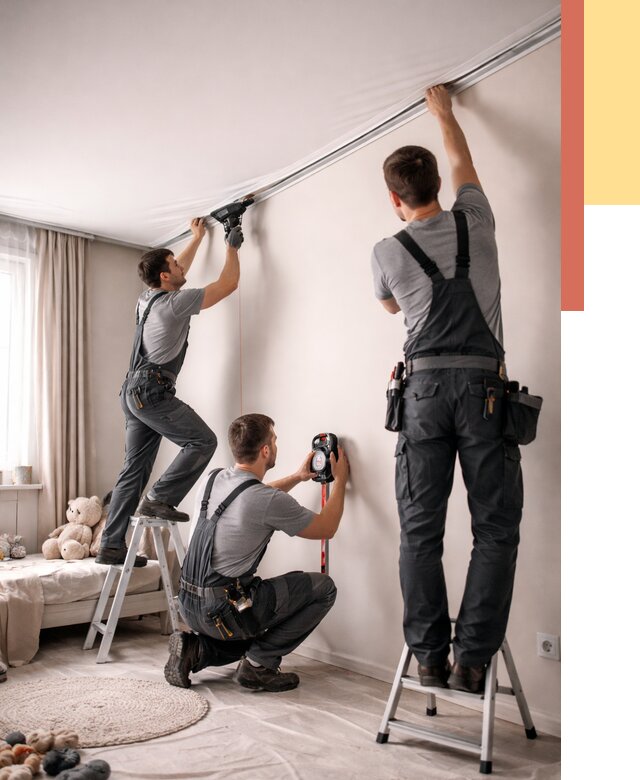 Монтаж натяжного потолка в детской в Кемерово от 3642 руб. — быстро и недорого | ОТДЕЛОЧНИК-Кмр