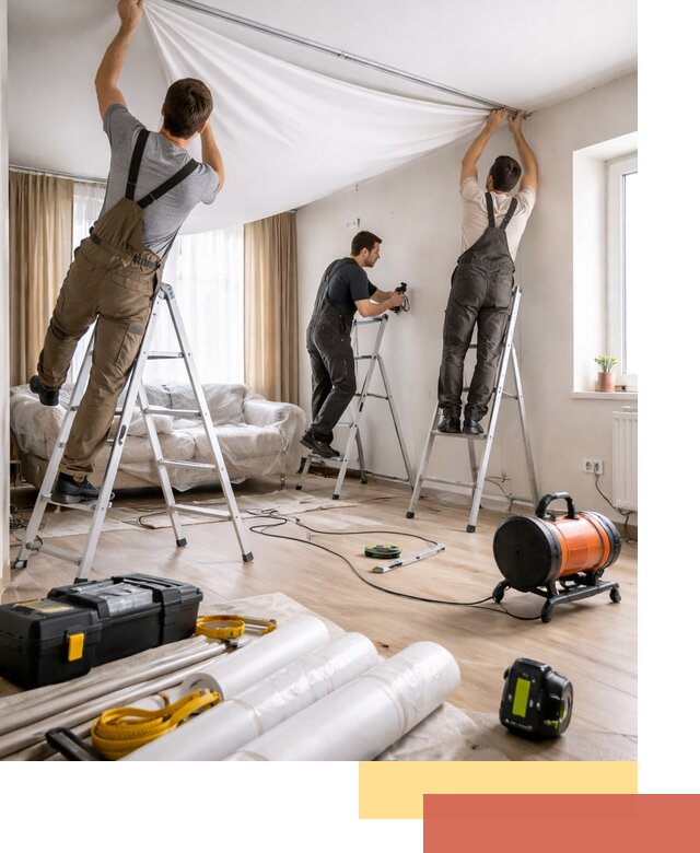 Монтаж натяжного потолка в гостиной в Кемерово