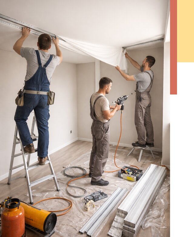 Монтаж натяжного потолка в студии в Кемерово от 5723 руб. — быстро и недорого | ОТДЕЛОЧНИК-Кмр