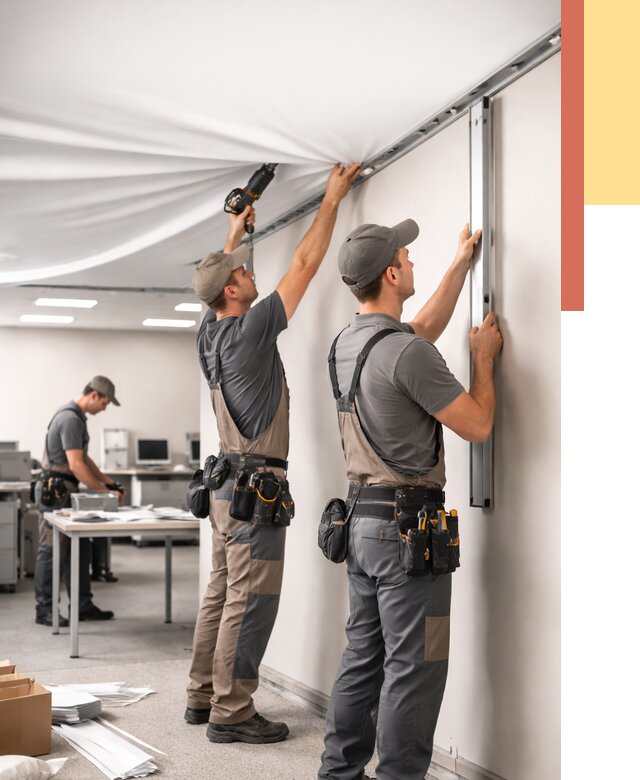 Монтаж натяжного потолка в офисе в Кемерово от 468 руб/м² — быстро и недорого | ОТДЕЛОЧНИК-Кмр