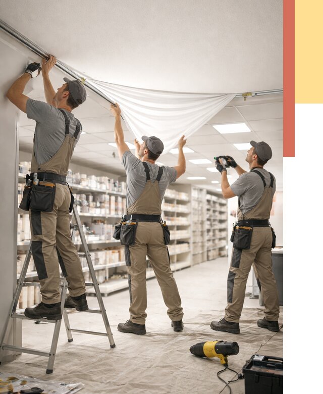 Монтаж натяжного потолка в магазине в Кемерово от 4683 руб. быстро и недорого | ОТДЕЛОЧНИК-Кмр