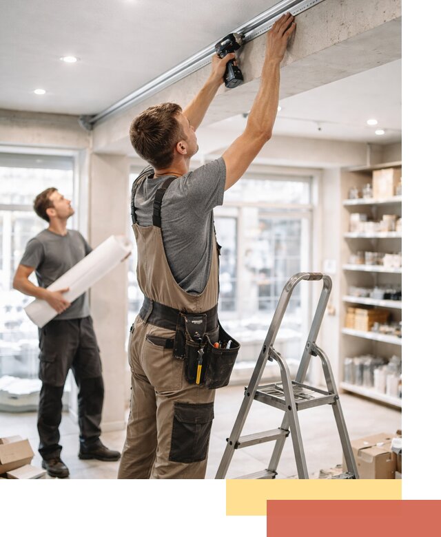 Монтаж натяжных потолков в магазине в Кемерово