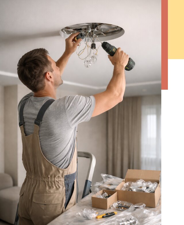 Установка люстры в натяжной потолок в Кемерово от 1249 руб. | Быстро и недорого — ОТДЕЛОЧНИК-Кмр