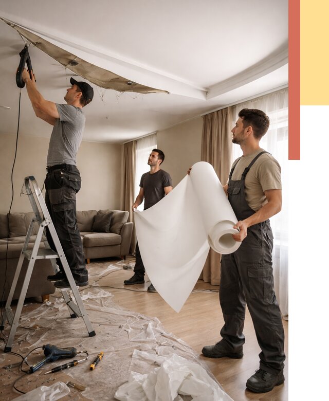 Замена полотна натяжного потолка в Кемерово от 9886 руб. быстро и недорого | ОТДЕЛОЧНИК-Кмр