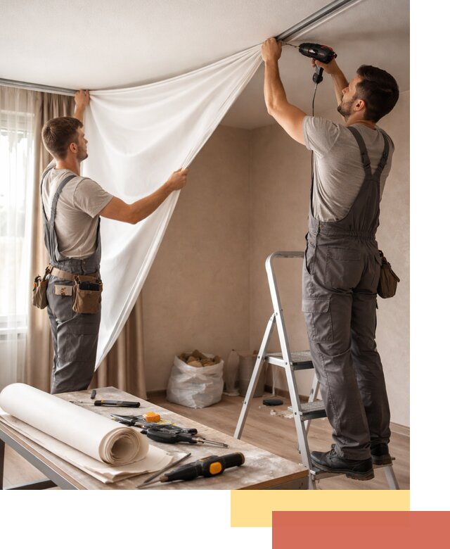 Замена полотна натяжного потолка в Кемерово быстро и качественно