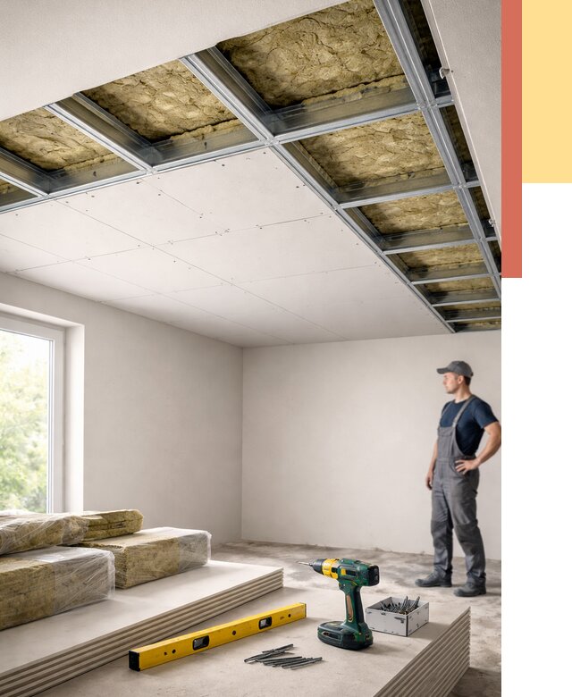 Звукоизоляция потолка ГКЛ в Кемерово от 989 руб. — монтаж под ключ | ОТДЕЛОЧНИК-Кмр