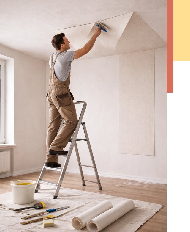 Поклейка обоев на потолок в Кемерово от 4683 руб. быстро и недорого | ОТДЕЛОЧНИК-Кмр