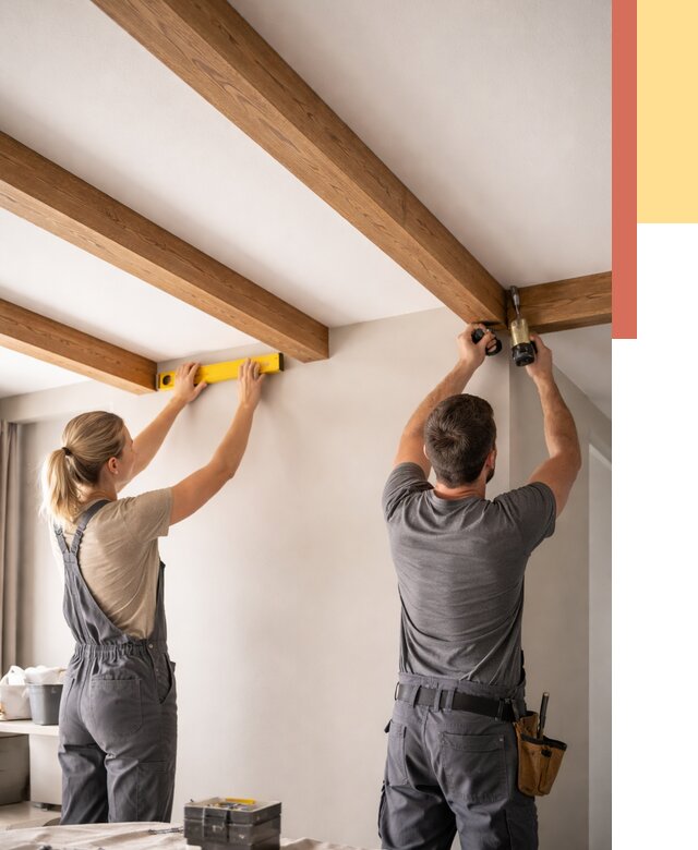 Монтаж декоративных балок на потолок в Кемерово от 4371 руб. — ОТДЕЛОЧНИК-Кмр